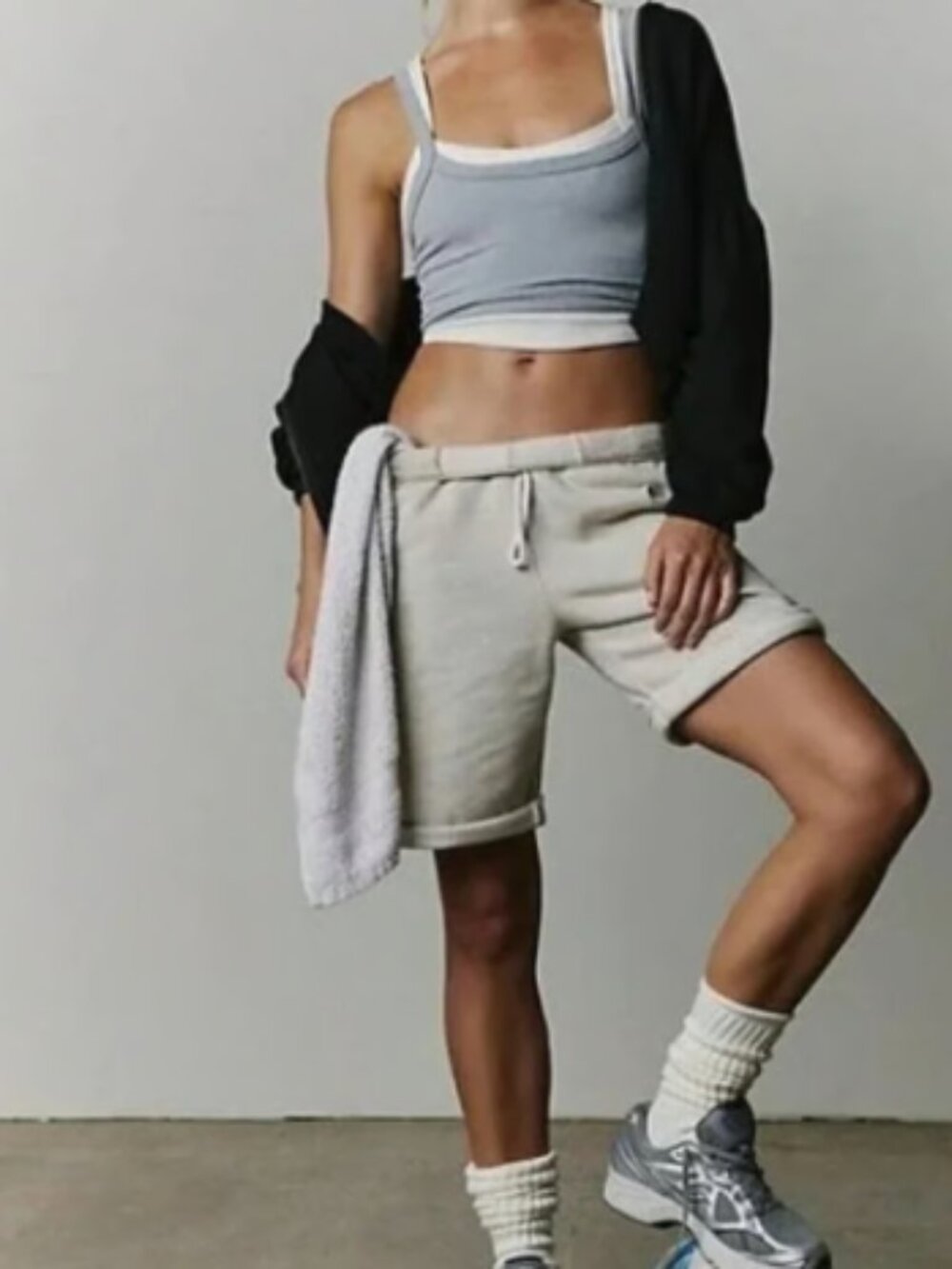 FREE FP MOVEMENT FOR THE WIN DRAWSTRING HEATHER LONG SWEAT SHORTS NEW M
